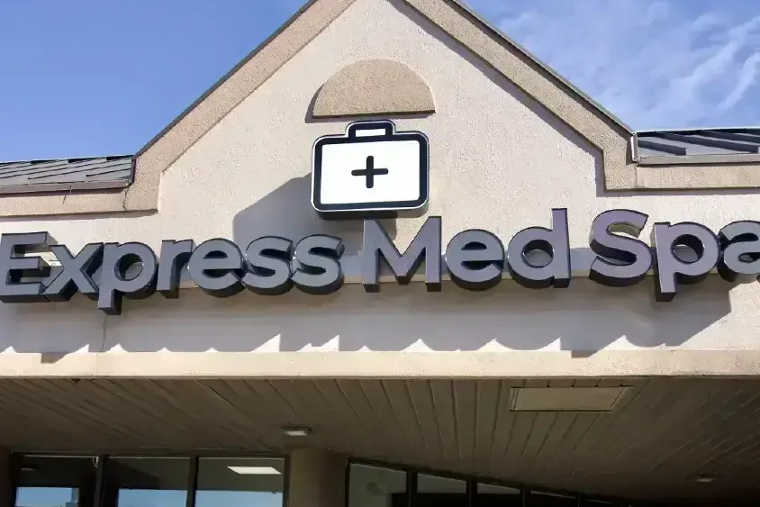 The Express Med Spa storefront in Shorewood, Illinois, with the Express Med Spa sign above the entrance windows. Photo courtesy of expressmedspas.com.