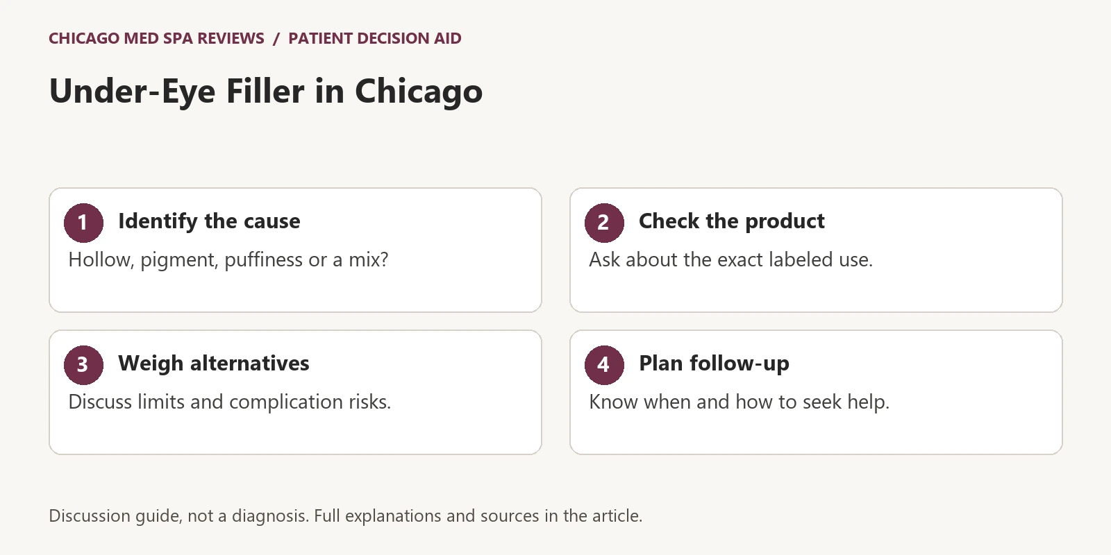 Four-step educational graphic: Identify the cause, check the product, weigh alternatives, plan follow-up.